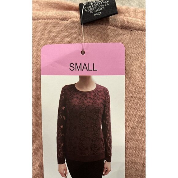 Adrianna Papell Womens Pullover Lace Shirt Long Sleeve Warm Blush Size Small NEW - Picture 5 of 5